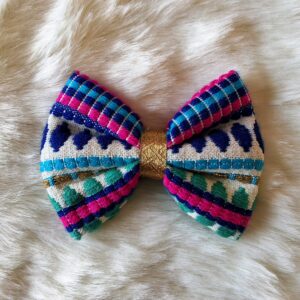 Blue-Teal Green-Pink Jacquard Bow