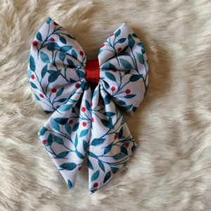 Light Blue Leaves and Red Cherry Summer Print Bow Tie